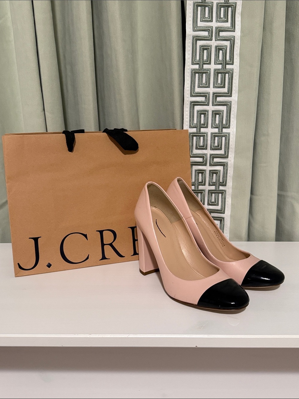J. Crew Blush Pink and Black Cap-Toe Block Heels